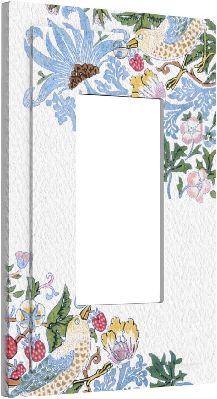Decorative Outlet Covers Retro Morris Strawberry Rustic Plant Bird 1 Gang Single Decora GFCI Device Light Switch Covers Plate 1 Rocker Wall Plate Jumbo Faceplate
