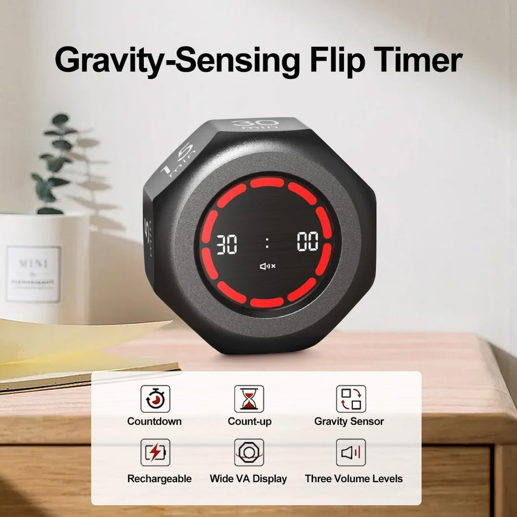 Pomodoro Timer Cube - Rotating Visual Focus Timer for, Desk Productivity Flip Stopwatch with 1/3/5/15/30/60/90-Min Countdown Modes for Work, Study, Back to School, Kitchen