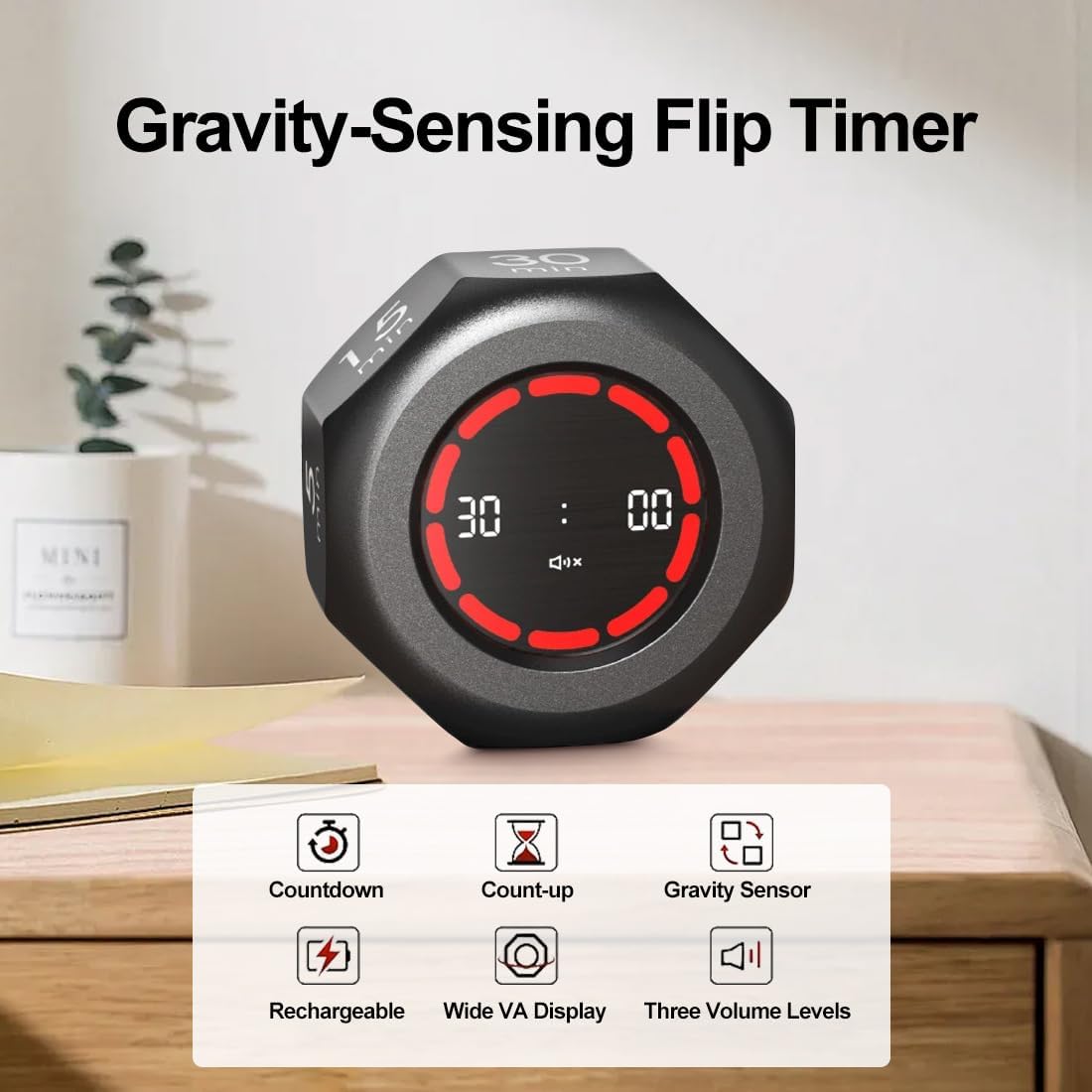 Pomodoro Timer Cube - Rotating Visual Focus Timer for, Desk Productivity Flip Stopwatch with 1/3/5/15/30/60/90-Min Countdown Modes for Work, Study, Back to School, Kitchen