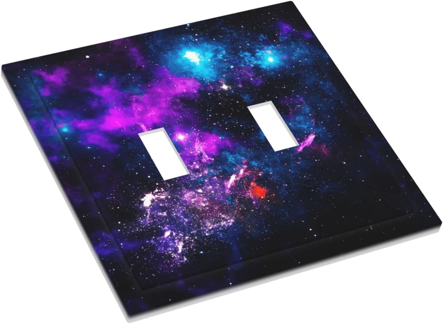 Outer Space Colorful Starry Sky Galaxy Planet Decorative Switch Plates 2 Gang Double Toggle Outlet Light Switch Cover Wall Plate Electrical Faceplate for Bed Room Living Room Decor