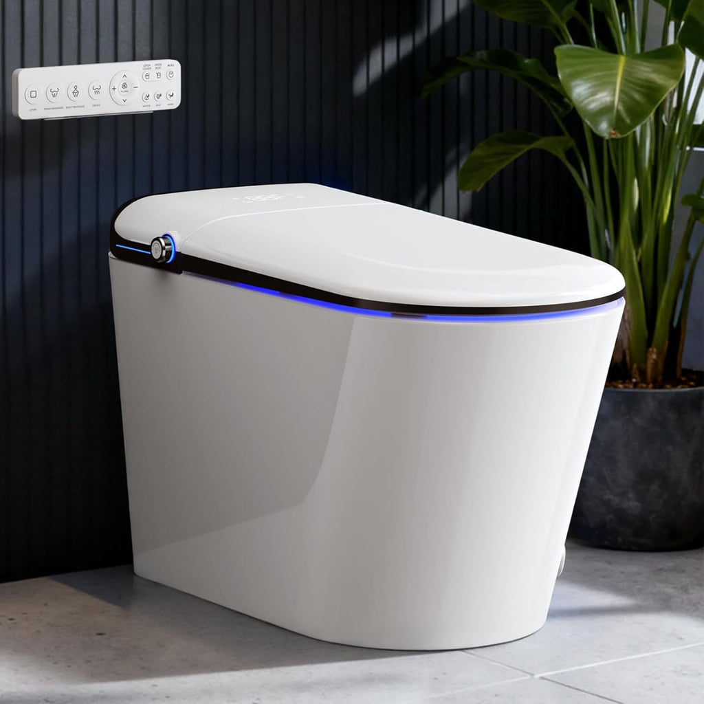 WANSID Elongated Smart Toilet With Bidet Built-in, Auto Open/Close Lid, Soft-Closed Heated Seat, Tankless Auto/Knob/Sensor/Remote Flush, Warm Wash & Dryer, Massage Clean, Gentle Night Light