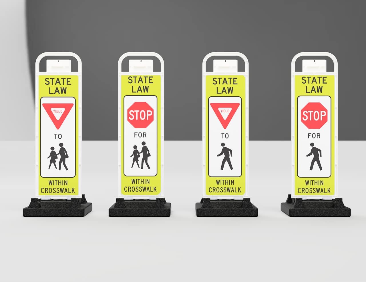 YIELD TO PEDESTRIANS, MUTCD COMPLIANT. Crossing Sign for School Zone/Crosswalks - U-Frame & 37lb U-Base (Sign and base ship separately) (Fluorescent Yellow-Green, YIELD TO PEDESTRIANS)