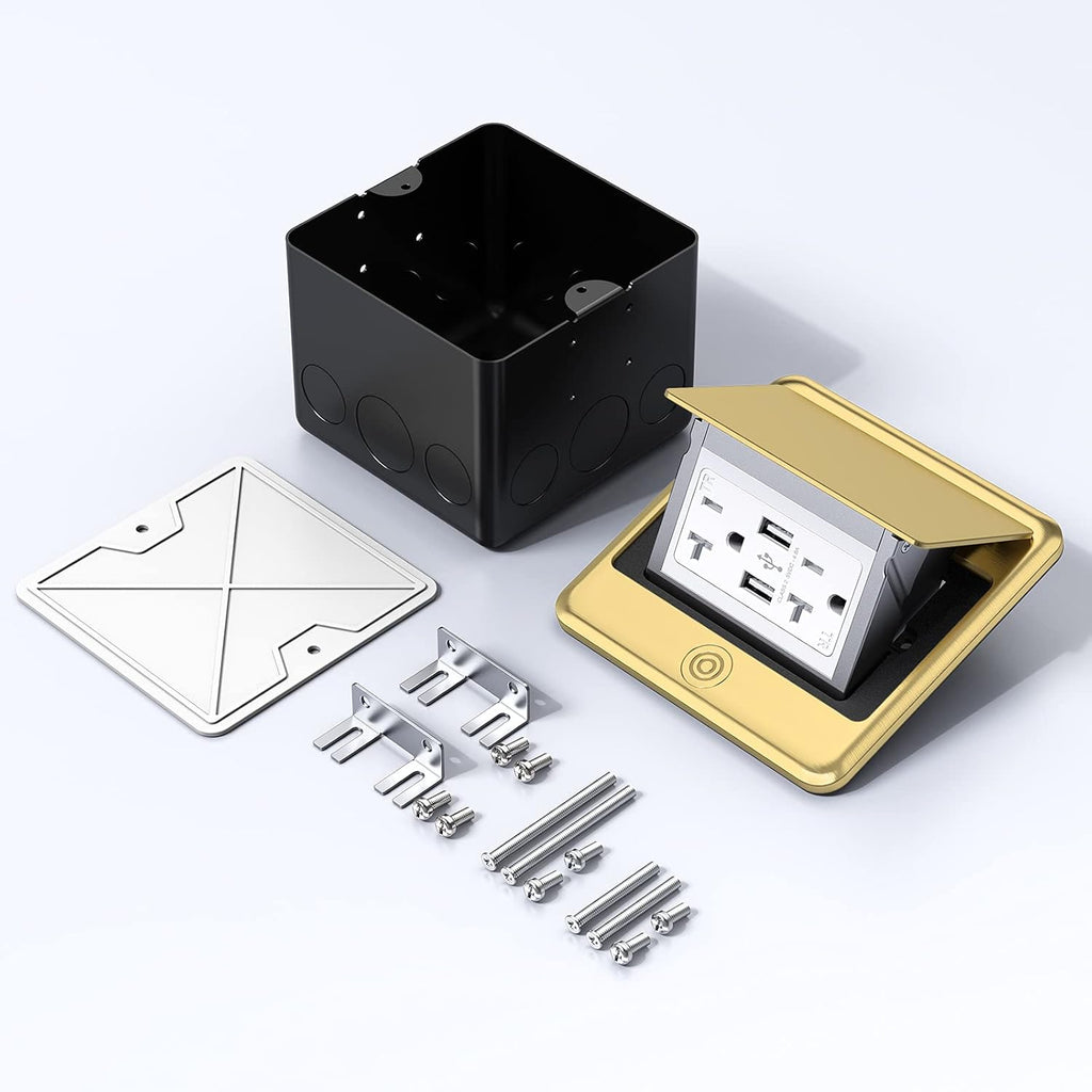 KYHSHJ Professional Pop-up Floor Power Outlet Box with USB 5V/4.8A Socket, 20 Amps Interference-Resistant Socket, Corrosion-Resistant Hardware, ETL Certified, Brass