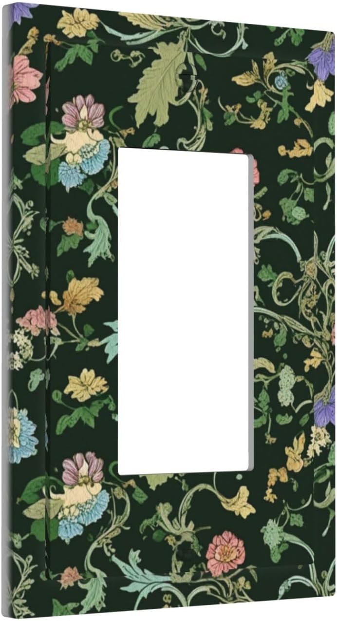 Decorative Outlet Covers Vintage Green Leaf Plant Rustic Pink Flower 1 Gang Single Decora GFCI Device Light Switch Covers Plate 1 Rocker Wall Plate Jumbo Faceplate