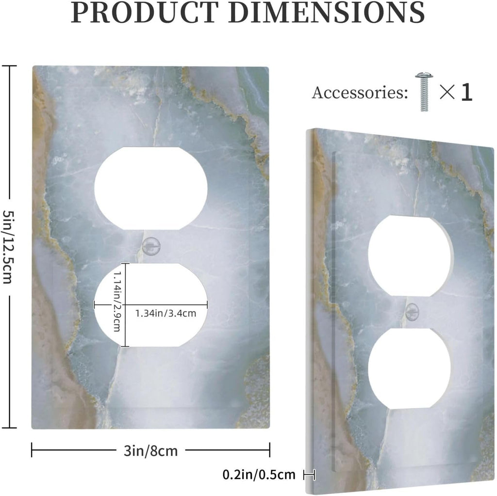 Outlet Covers Colored Art Marble Golden Line 1 Gang Duplex Light Switch Cover Decorative Switch Plates Electrical Receptacle Faceplate Wall Plate For Bathroom Kitchen Decor