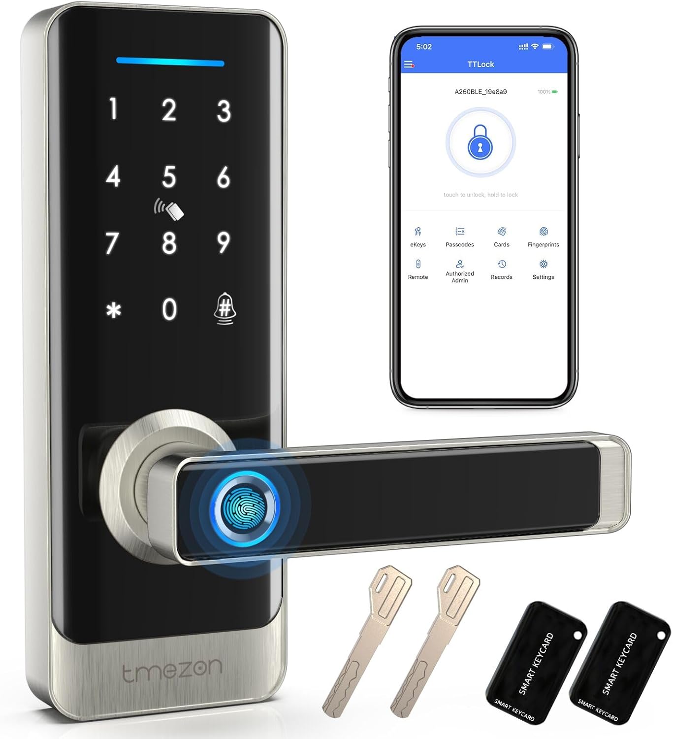 TMEZON Smart Door Lock, Fingerprint Smart Lock for Front Door, Keyless Entry Door Lock, Keypad Door Lock with with Handle, IP66 Weatherproof Electronic Door Lock Home Security