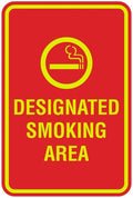 Signs ByLITA Portrait Round Designated Smoking Area Sign with Adhesive Tape, Mounts On Any Surface, Weather Resistant, Indoor/Outdoor Use (Red/Yellow) - Small 2 Pack