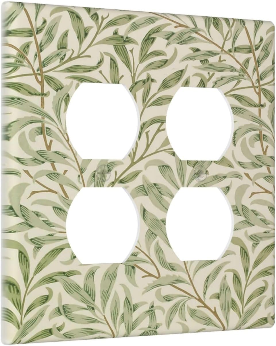 Decorative Outlet Covers Morris Green Willow Leaf Olive Leaves 2 Gang Wall Plate Cover Double Duplex Receptacle Two Switch Light Switch Cover Plate Jumbo Dual Faceplate for Home Decor