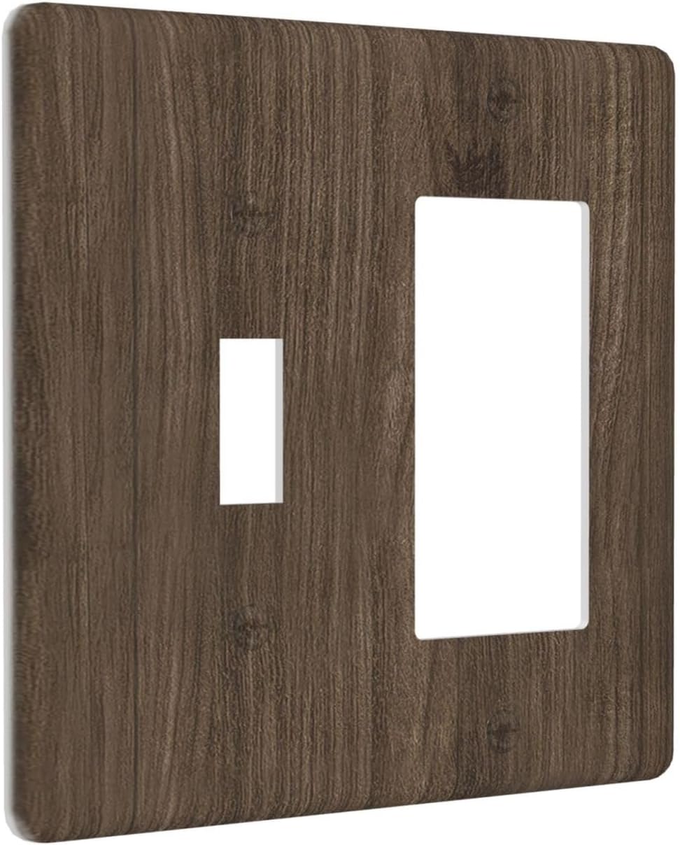 Outlet Covers Rustic Walnut Wood Grain 1 Toggle 1 Rocker Combo Light Switch Cover Plate Decorative Switch Plate Covers Electrical Wall Plate for Farmhouse Cabin Decor