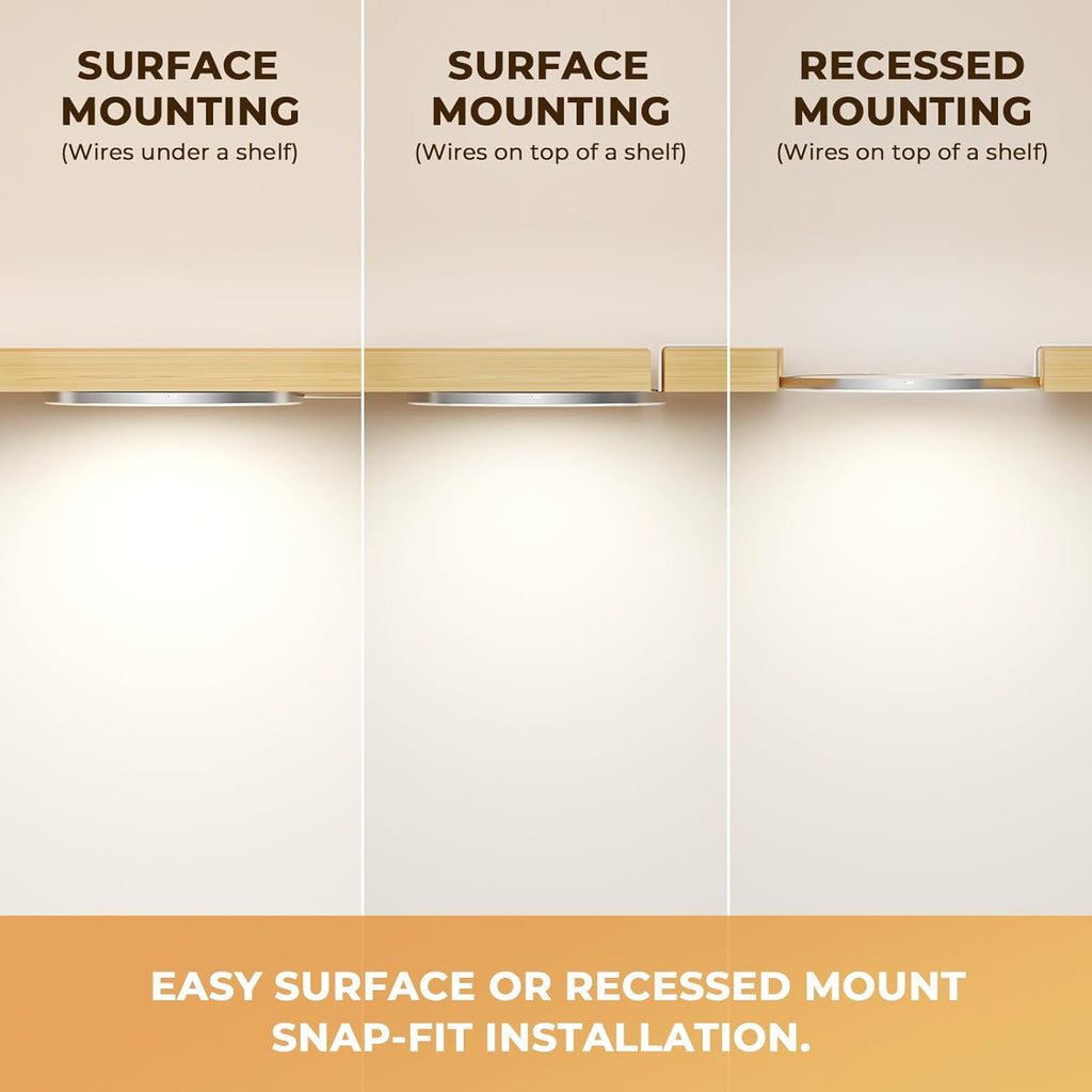 VST Under Cabinet Mini Panel Lighting 3.94inch 12V 2.5W(Total 15W) with Wireless Dimmer Switch, Surface Mount Puck Light for Kitchen Van Truck Car Galley Downlight 6Pack(Round 2700K-6500K)
