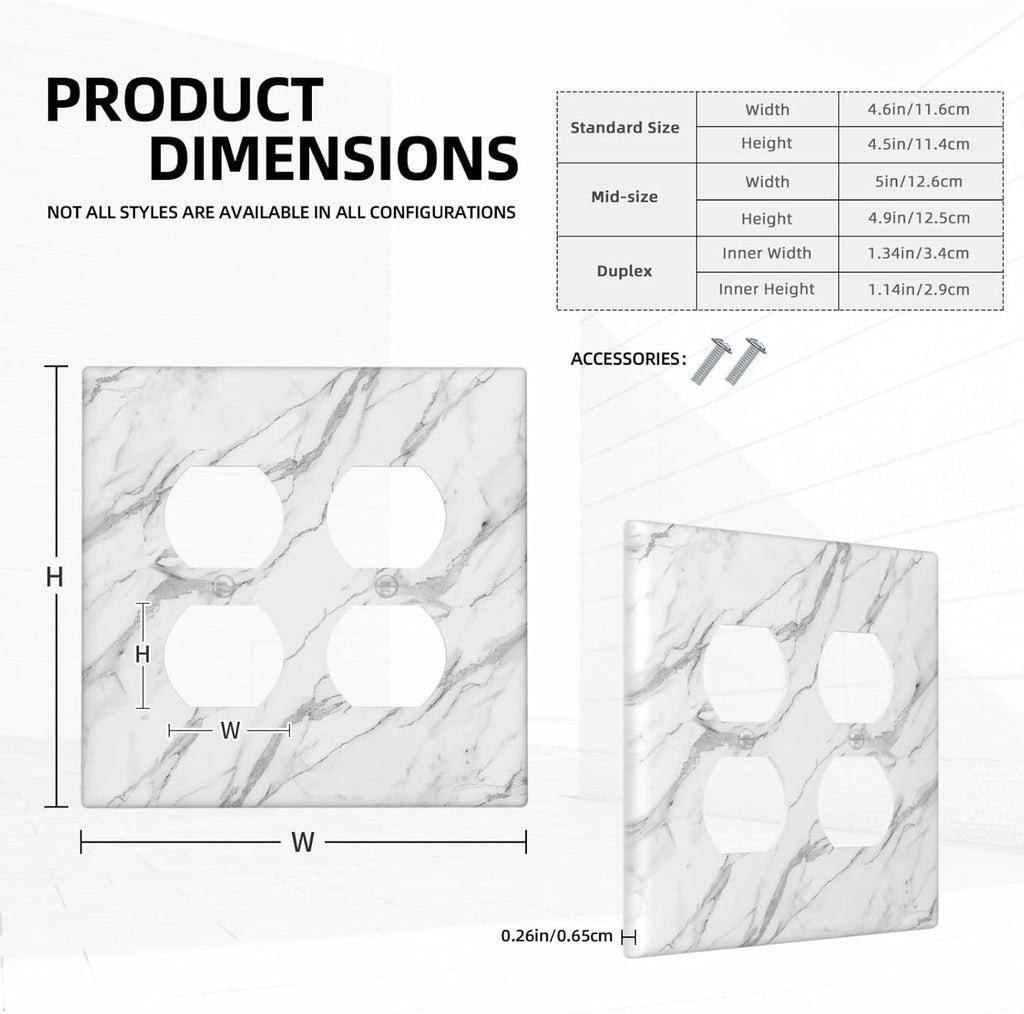 Decorative Outlet Covers Modern Grey Marble Texture 2 Gang Light Switch Cover Plate Double Duplex Wall Plates for Electrical Outlets Switch Plate Covers for Bedroom Kitchen Home Decor