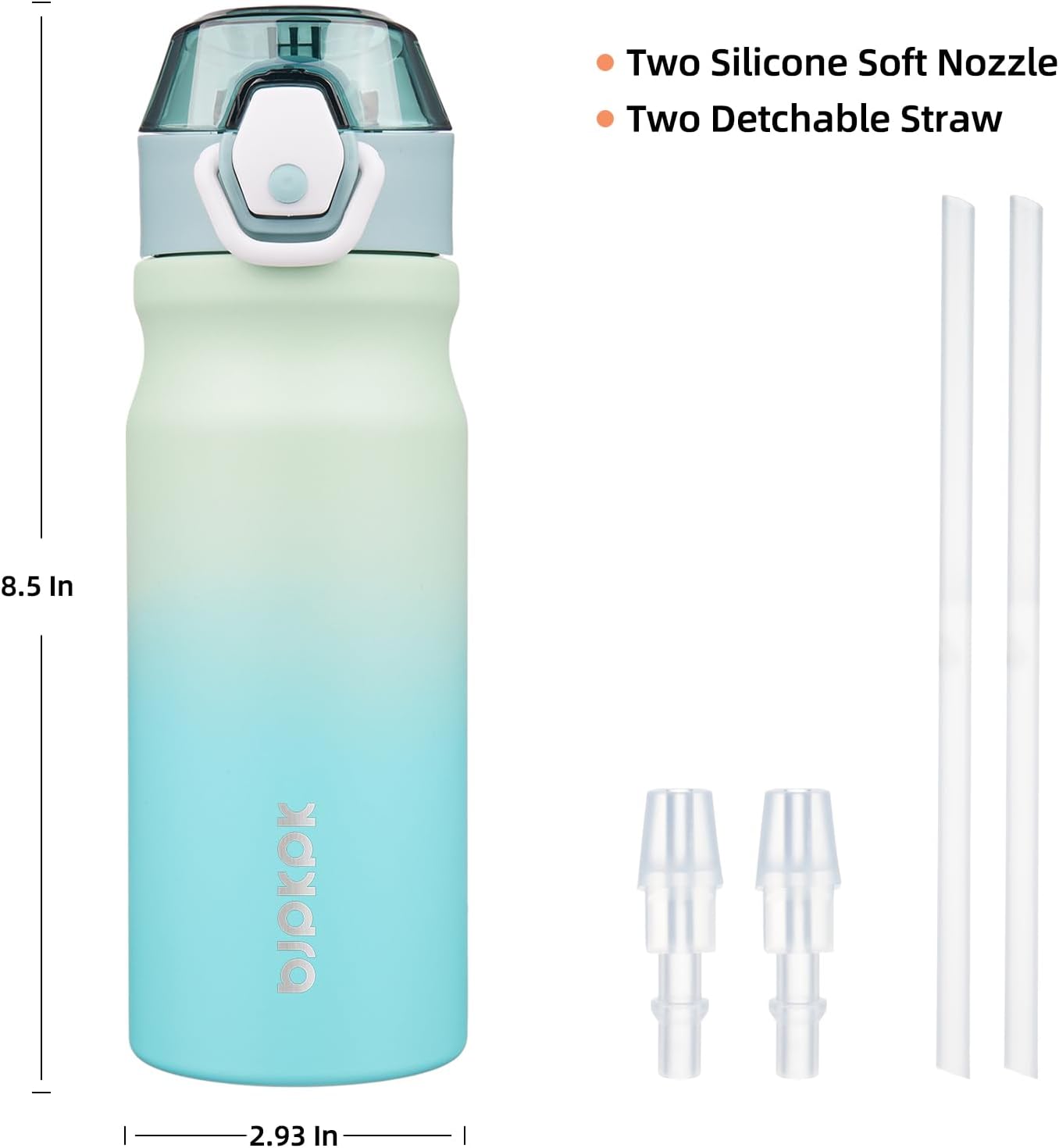 BJPKPK Insulated Water Bottle 18oz Stainless Steel Water Bottles with Straw and Carry Handle Double Wall Metal Thermal Flask,Mint