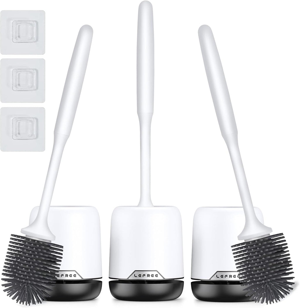 Lefree 3 Pack Silicone Toilet Bowl Brush and Holder Set with Ventilated Holder, Floor Standing & Wall Mounted Toilet Scrubber