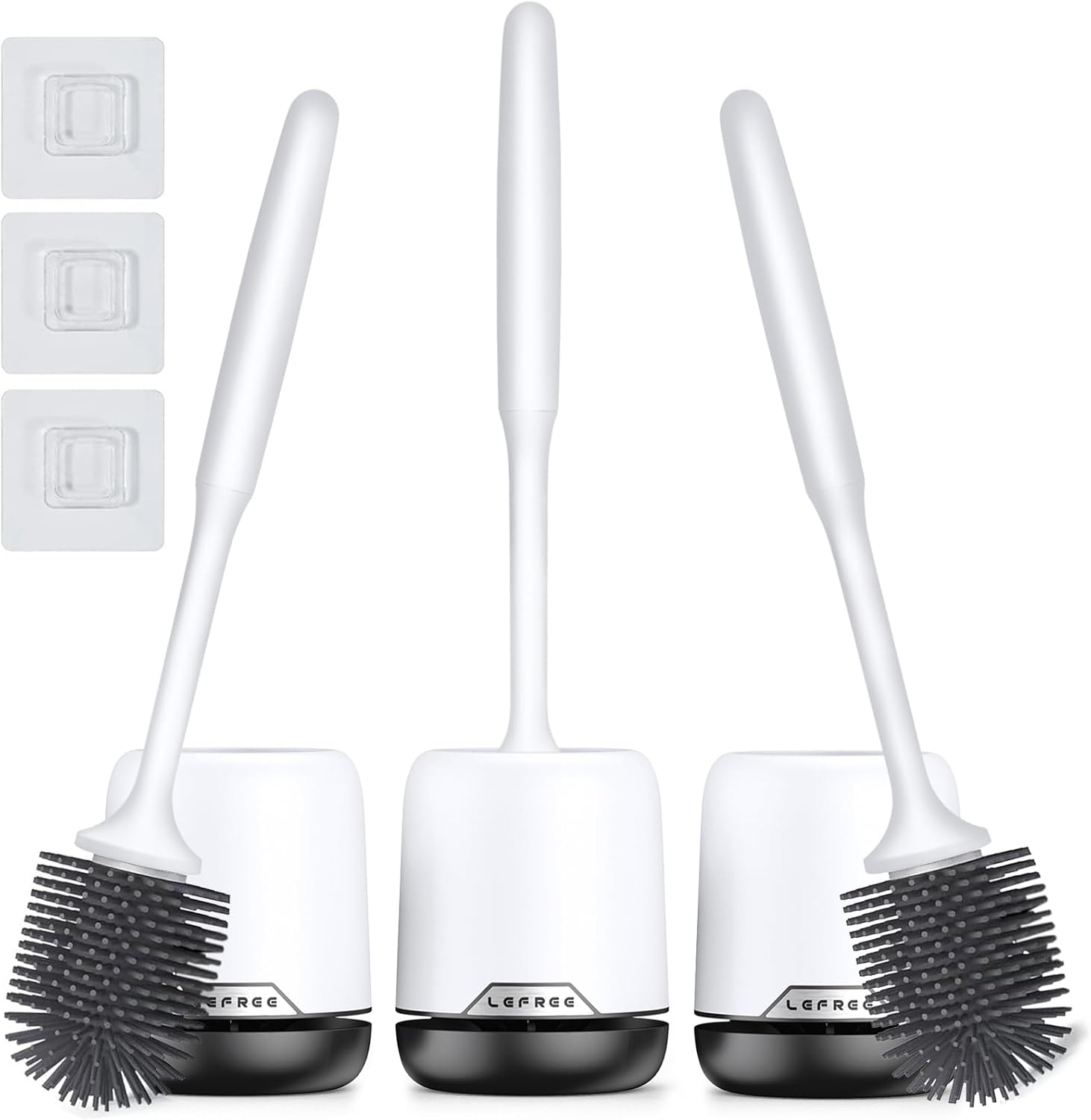 Lefree 3 Pack Silicone Toilet Bowl Brush and Holder Set with Ventilated Holder, Floor Standing & Wall Mounted Toilet Scrubber