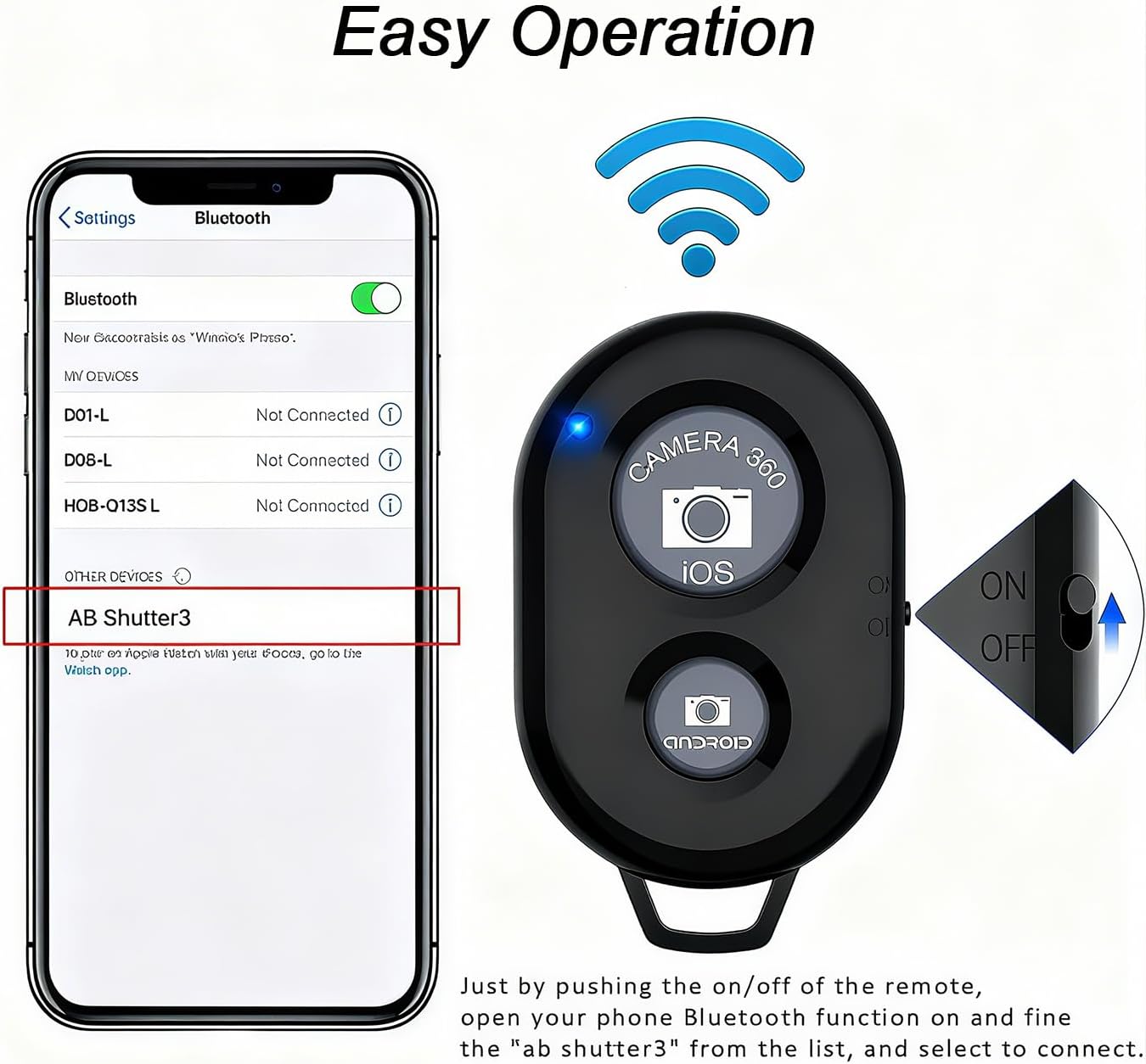 Cellphone Remote Shutter for Smartphones and Tablets, AOQIYUE Wireless Camera Remote Control Compatible with iPhone/Android Cellphone Wrist Strap Included (Black-Pink-Purple)