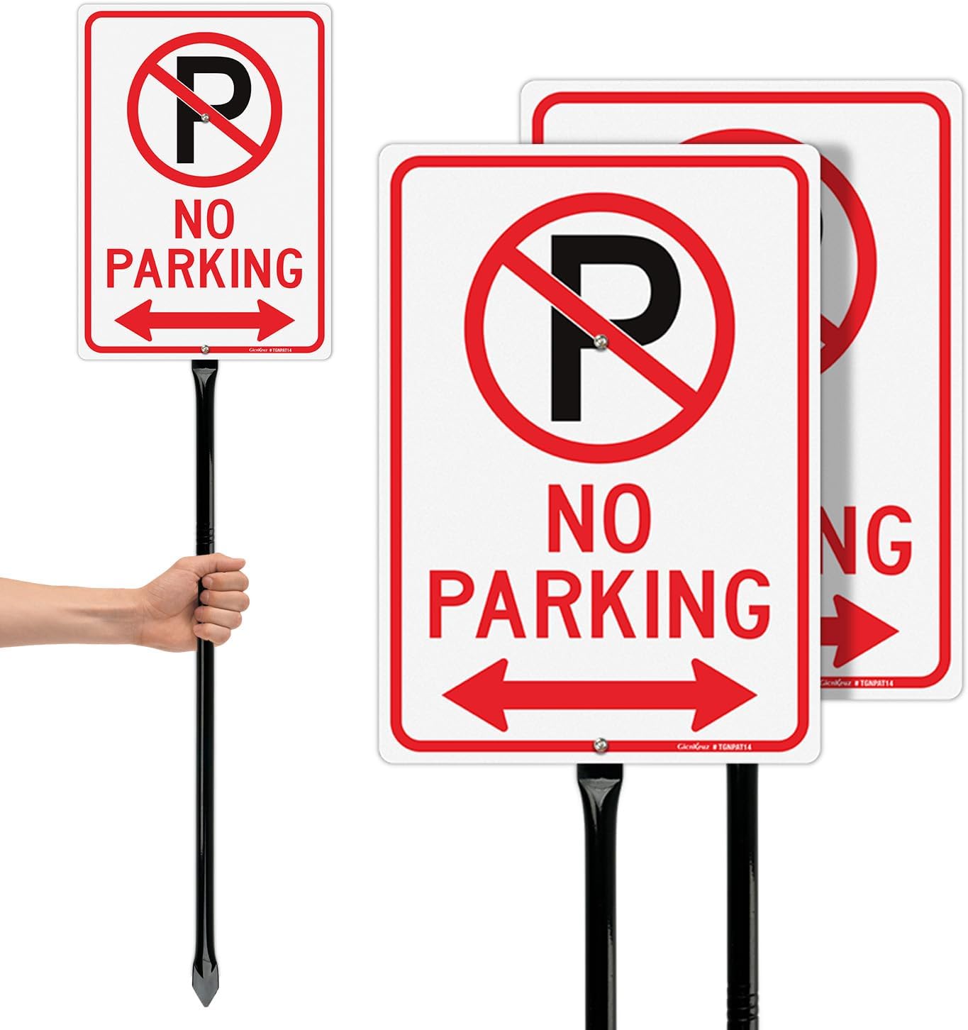 GicnKeuz Large No Parking - 14"x10" No Parking Signs with 36" Heavy Duty Metal Stakes, .040 Aluminum Reflective Signs, Fade Resistant/Waterproof, Including Screws, Easy to Install, Outdoor Use (2 Pack)