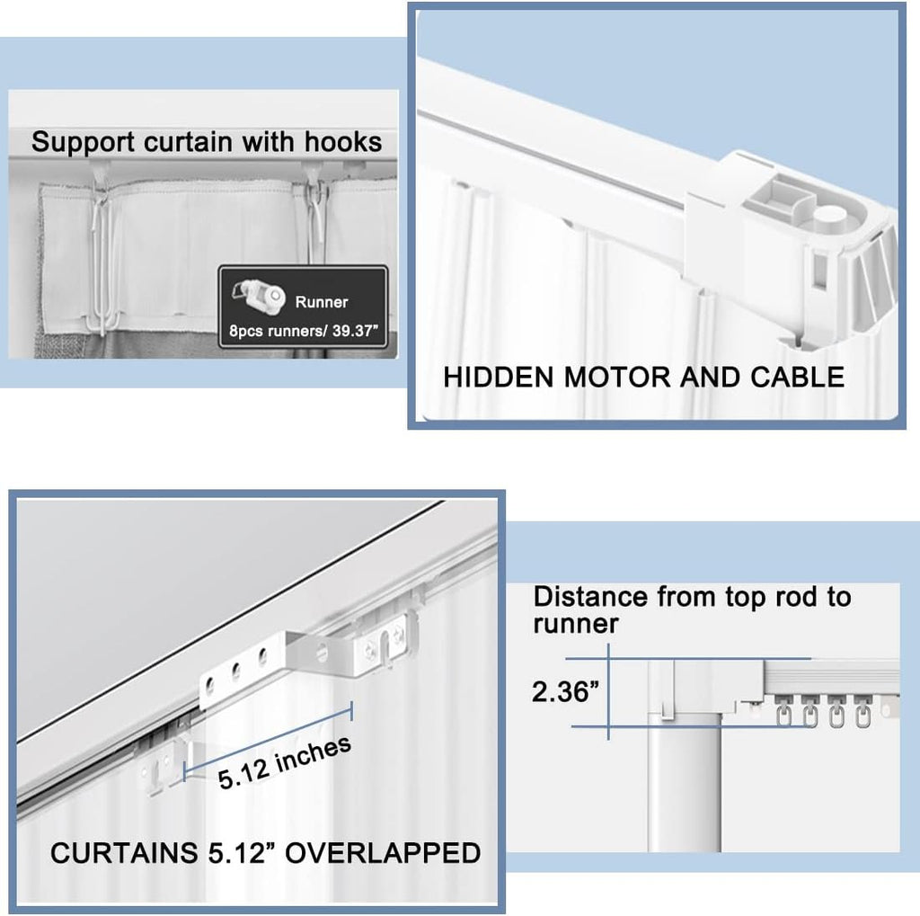 Celling Smart Curtains System, Electric Track with Adjustable Rail,Automatic Curtain Opener,Motorized Curtains Rods With Remote, Compatible with Alexa/Google Home (Up to 80in)