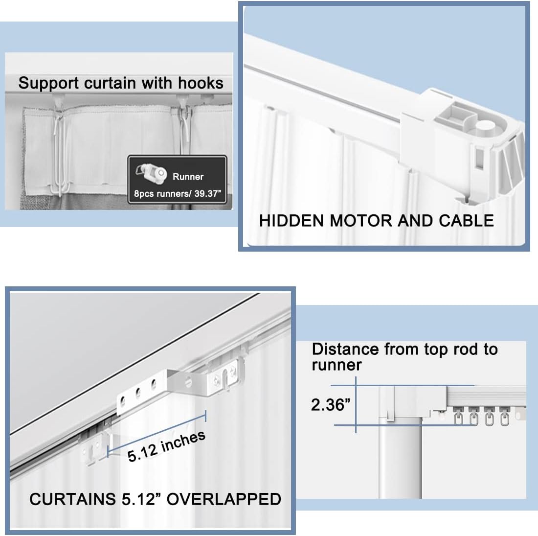Celling Smart Curtains System, Electric Track with Adjustable Rail,Automatic Curtain Opener,Motorized Curtains Rods With Remote, Compatible with Alexa/Google Home (Up to 200in)