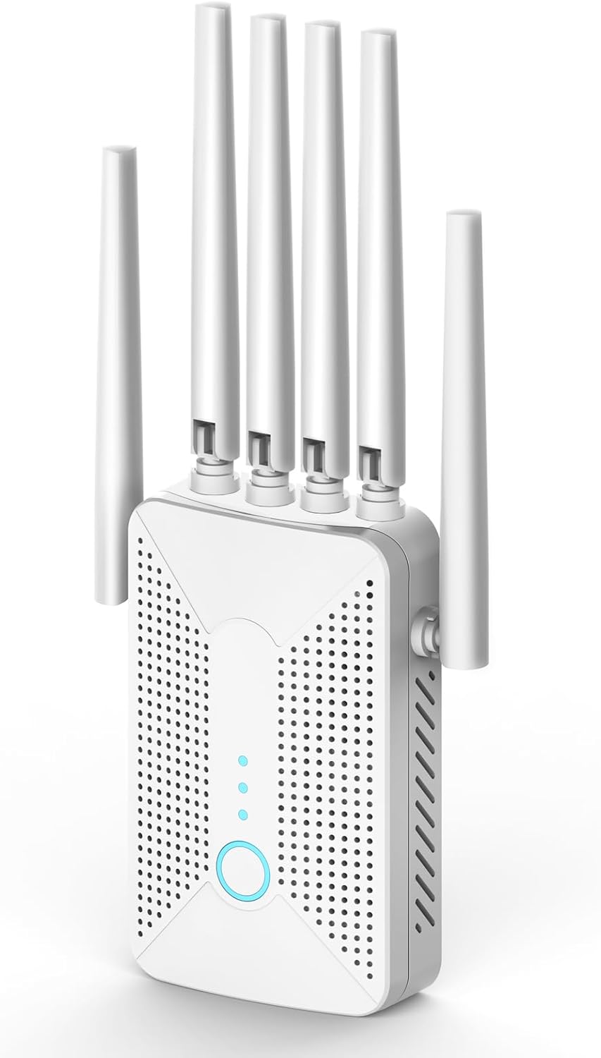 WiFi Extender Signal Booster for Home with 6 Antennas, Stable & Powerful up to 9995 Sq.ft for 60+ Devices, Internet Booster, WiFi Repeater & Wireless Access Point, Easy Setup