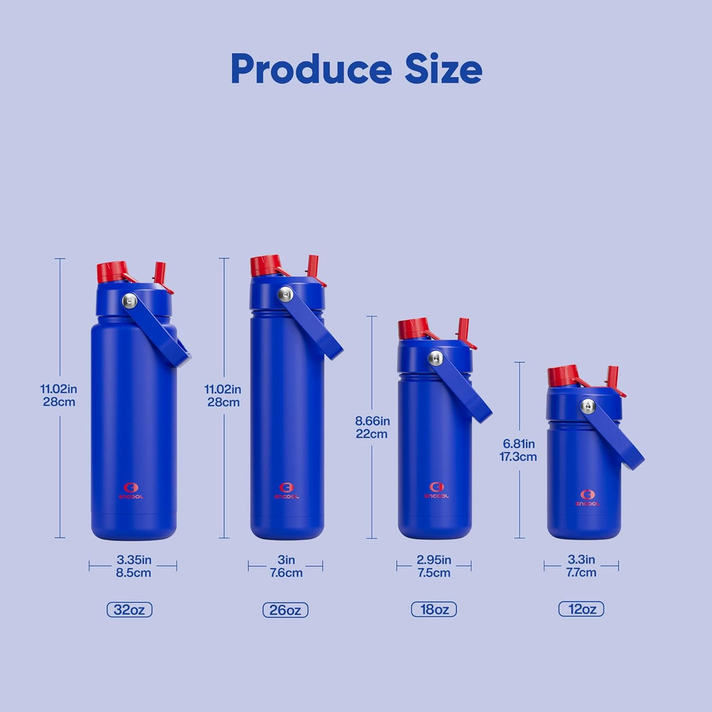 ENCOOL Insulated Water Bottle with Straw Stainless Steel Water Bottle, Leak-Proof, BPA-Free, Double Wall Vacuum Keeps Cold for 24 Hours for Sports, Travel, School (26 oz, Beaucoup Blue)
