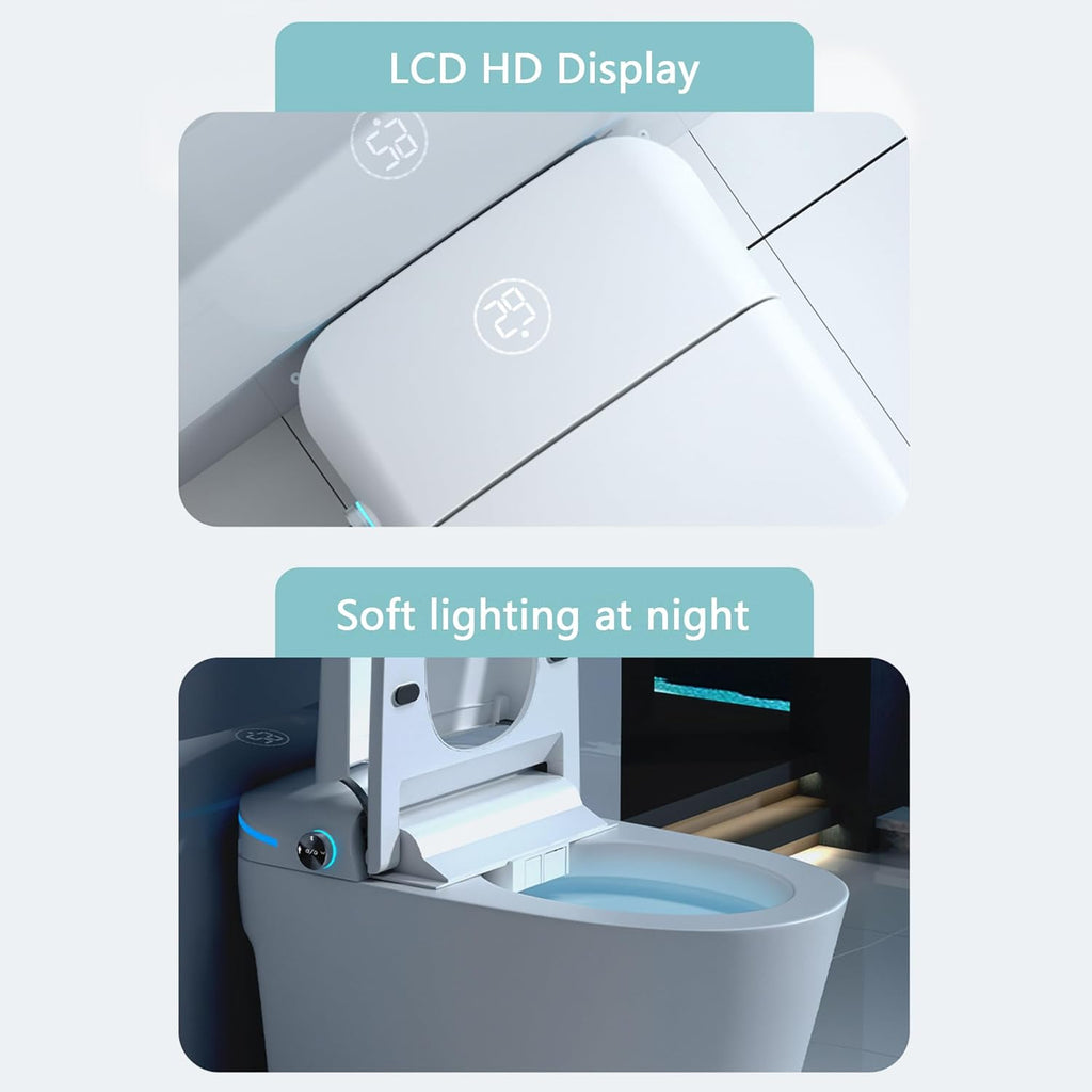 Smart Toilet with Bidet Built In, One Piece Toilet with Auto Open & Close Lid and Dual Flush, Heated Seat, Remote Control, Modern Electric Toilet with Water Tank, Foam Shield, Warm Dryer, 1.28GPF