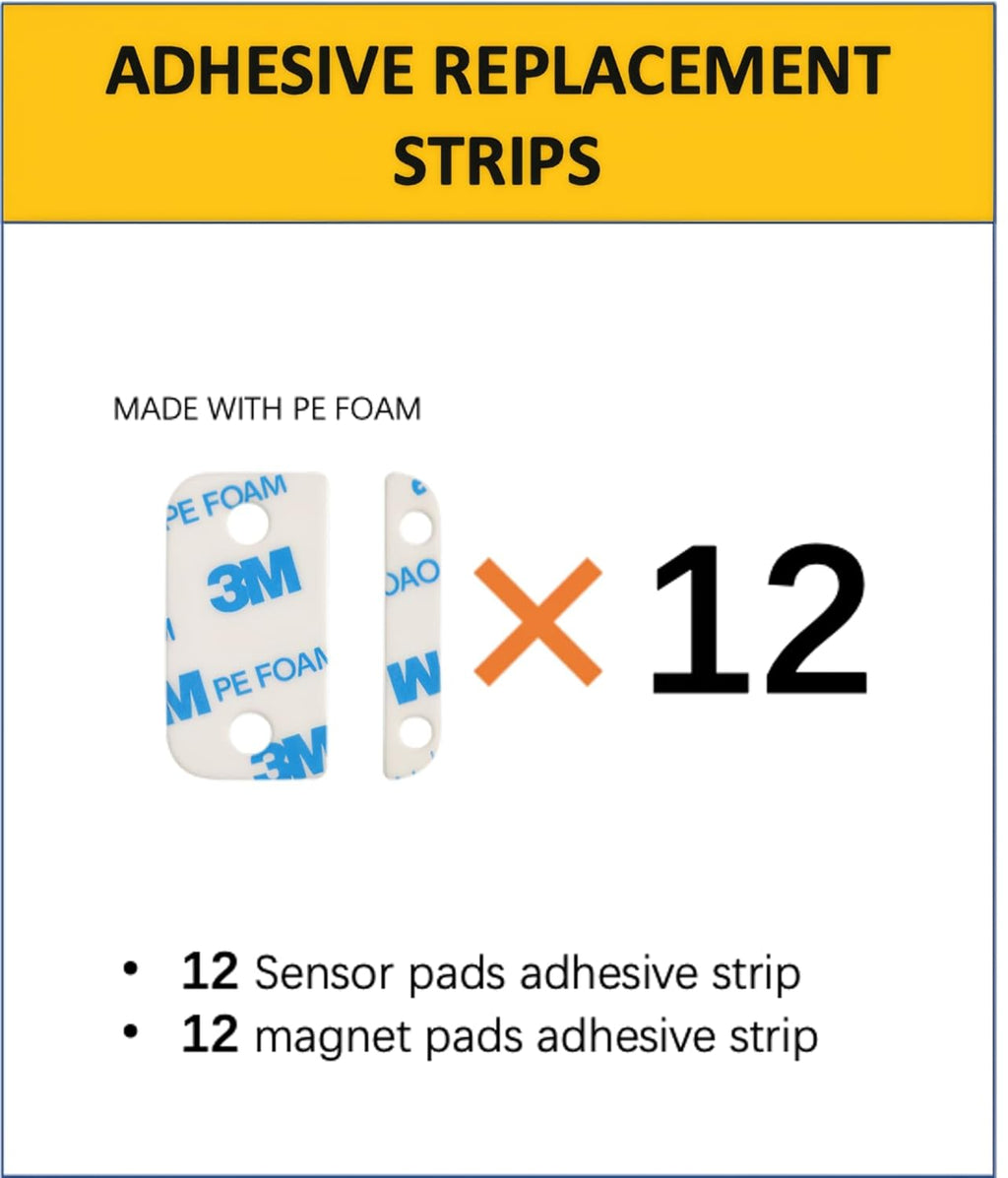 Adhesive Replacement Strips for Ring Contact Sensor 2nd Gen - Pre-Cut Double-Sided Tape 12-Pack (12Sensor&12Magnet Pads), No Cutting Needed, Secure Mounting for Door/Window Alarm Systems (12 Pack)