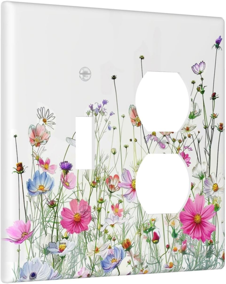 Wallplates Boho Colorful Flowering Plant Wild Flower 1 Toggle 1 Duplex Switch Plate Electrical Gfci Faceplate Decorative Light Switch Covers For Bed Room Living Room Decor
