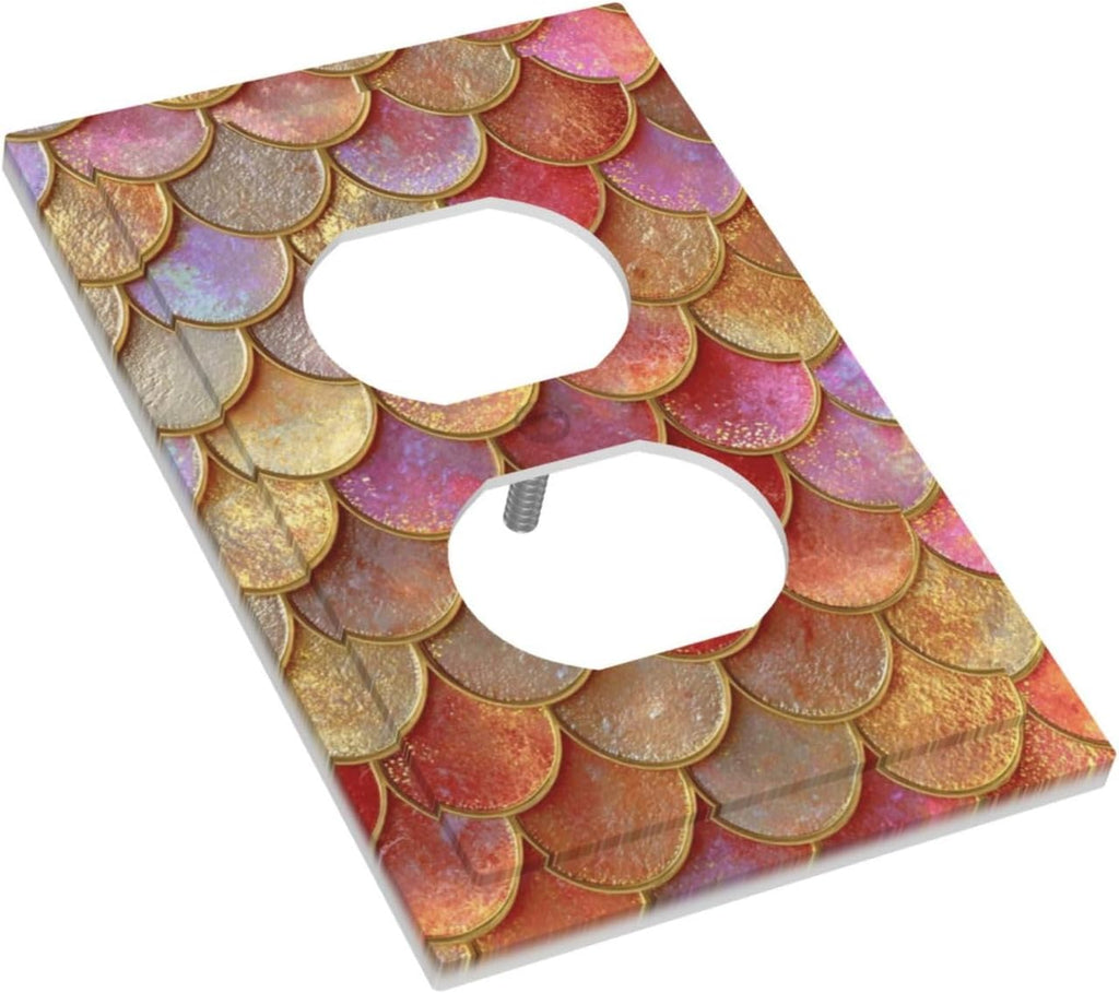 Mermaid Glitter Scale Rainbow Gold Fish Scales Outlet Covers 1 Gang Duplex Light Switch Cover Decorative Switch Plates Electrical Receptacle Faceplate Wall Plate for Bed Room Home Decor