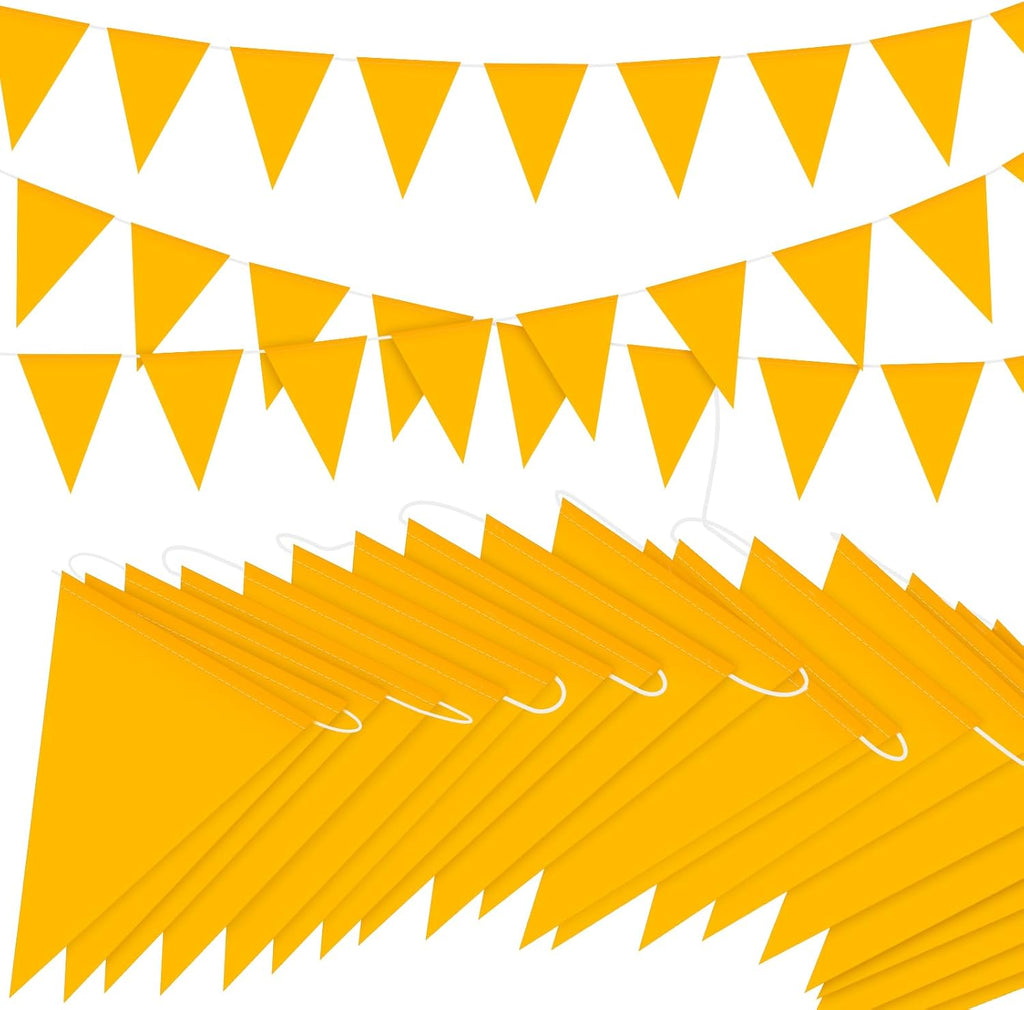 Preboun 135 Pcs 295 ft Pennant Banners Flags Reflective Yellow Safety String PVC Perimeter Marking Flags Caution Barricade Windproof Waterproof Rooftop Flagging for Marker Construction
