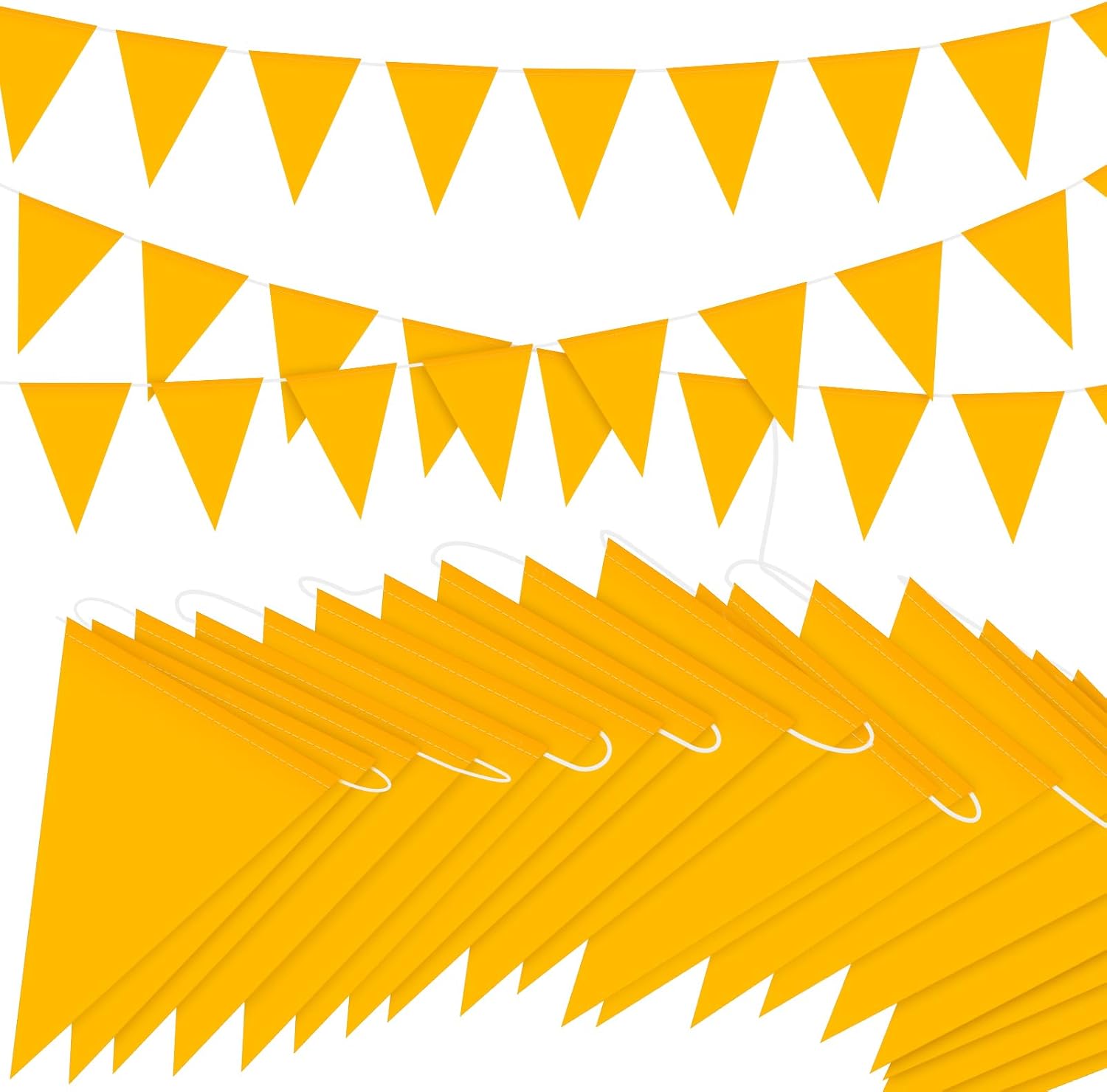 Preboun 135 Pcs 295 ft Pennant Banners Flags Reflective Yellow Safety String PVC Perimeter Marking Flags Caution Barricade Windproof Waterproof Rooftop Flagging for Marker Construction