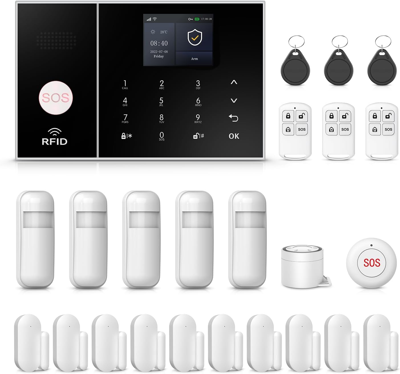 PGST Wireless Home Alarm System,24 Piece Alarm Kits with Door Sensors,Windon Detectors,SOS Button,Remote,4G GSM/Tuya App Instant Alerts,Work with Alexa/Google for Home,Apartment,Villa,No Monthly Fee