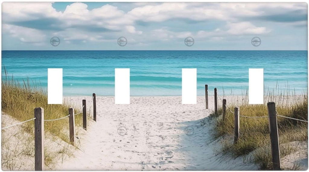 Decorative Light Switch Cover Plate Coastal Beach Ocean Seaside View 4 Gang Wall Plates for Electrical Outlets Quad Toggle Switch Plate Covers Outlet Covers Faceplate for Bedroom Home Decor