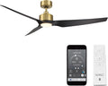 WAC Smart Fans Stella Indoor and Outdoor 3-Blade Ceiling Fan 60in Satin Brass Matte Black 3000K LED with Remote Control Compatible with Alexa and iOS or Android App
