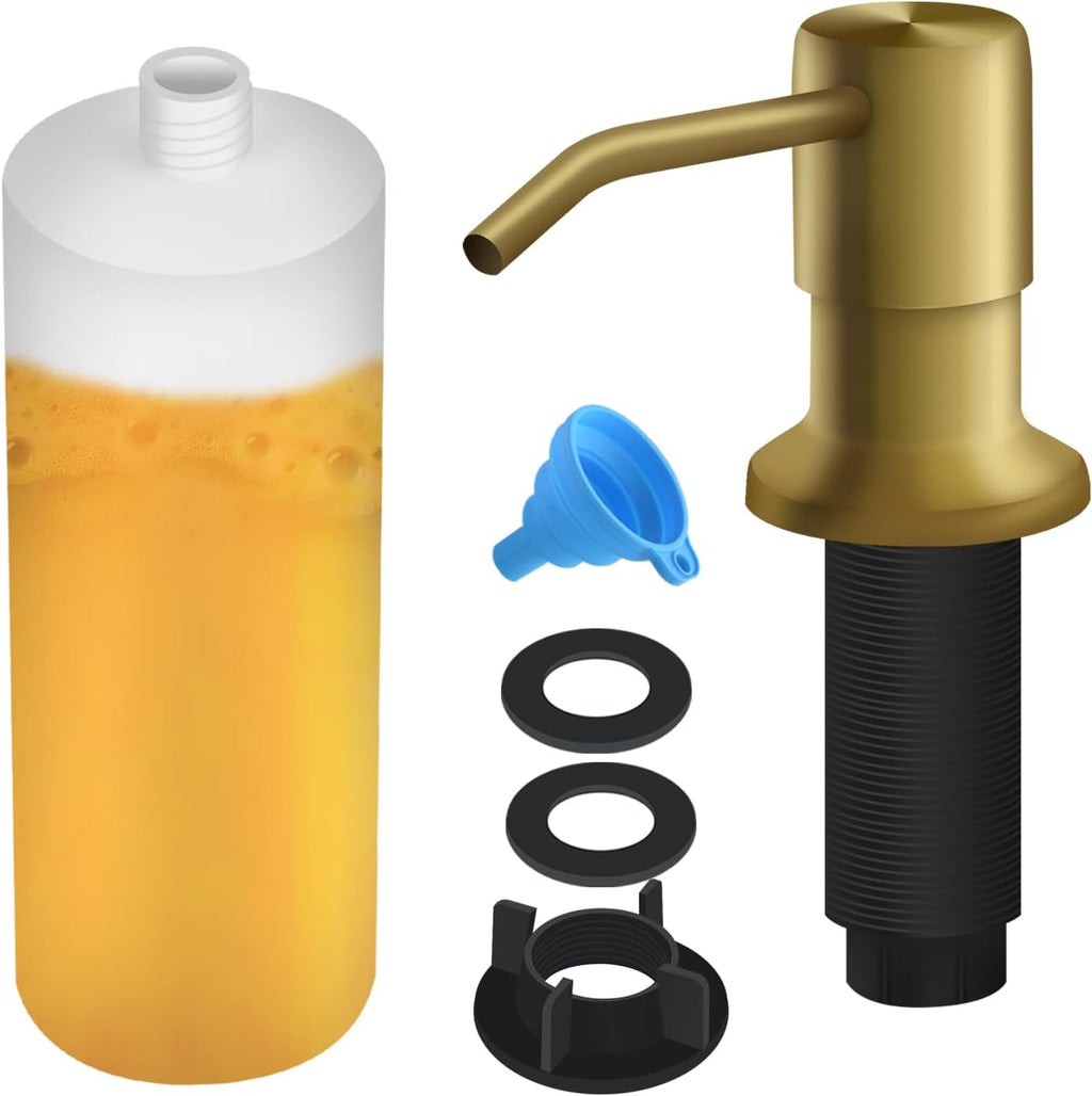 Soap Dispenser for Kitchen Sink, Built in Sink Soap Dispenser Lotion Dispenser with 17 OZ Bottle, Refill from The Top Bar Sink Soap Dispenser, Gold