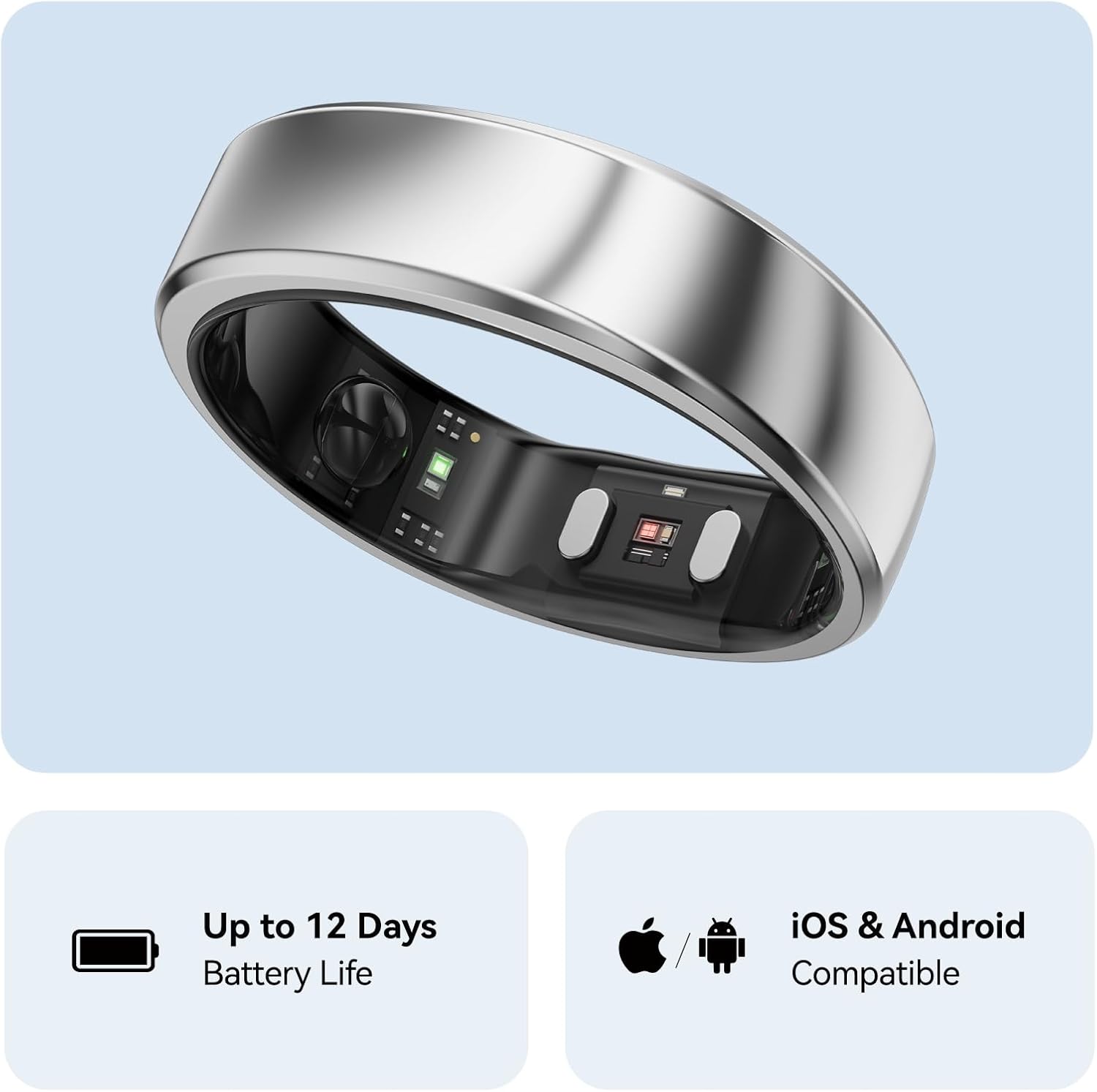 RingConn Gen 2, World’s First Smart Ring with Sleep Apnea Monitoring, No APP Subscription, 12-Day Battery Life, Stress/Heart Rate/Women's Health Tracker, Android & iOS Compatible (Silver, Size 9)