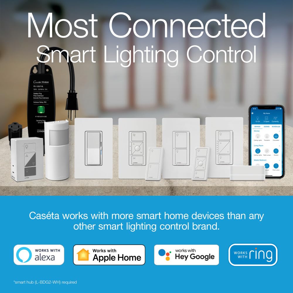 Lutron Diva Smart Dimmer Light Switch for Caseta Lighting (Lutron Smart Hub Required), for LED Lights, 150W, Single-Pole/3-Way, No Neutral, Gray (DVRF-6L-GR)