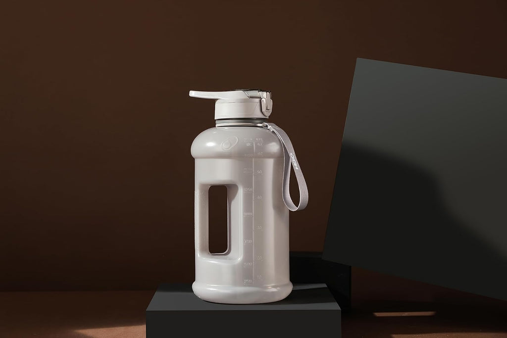 H2O Capsule INSPO Half Gallon Water Bottle with Time Marker and Straw Motivational Hydration Tracker Jug Big BPA-Free Food-Safe Leakproof Drinking Bottle Handle & Strap, Ash Gray