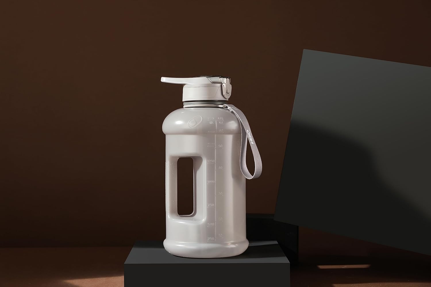 H2O Capsule INSPO Half Gallon Water Bottle with Time Marker and Straw Motivational Hydration Tracker Jug Big BPA-Free Food-Safe Leakproof Drinking Bottle Handle & Strap, Ash Gray