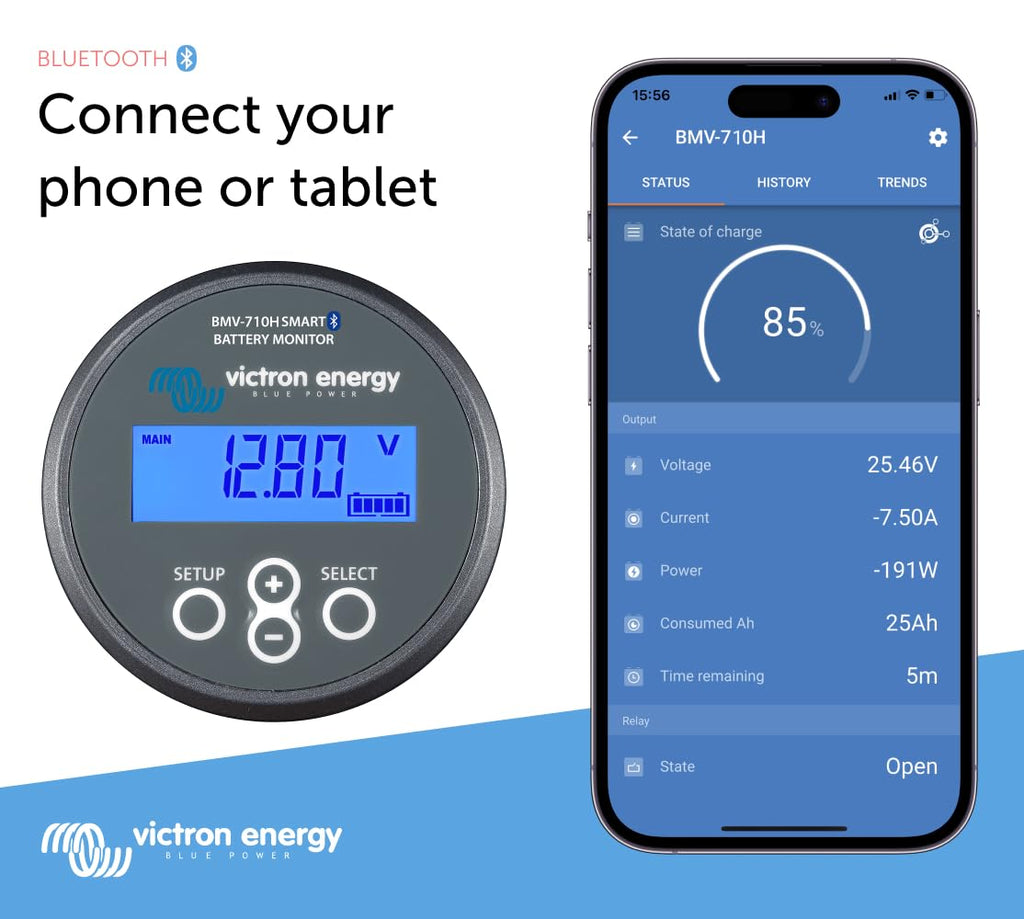 Victron Energy BMV-710H Smart Battery Monitor with Shunt - 60-385 VDC - Display and Bluetooth - Grey