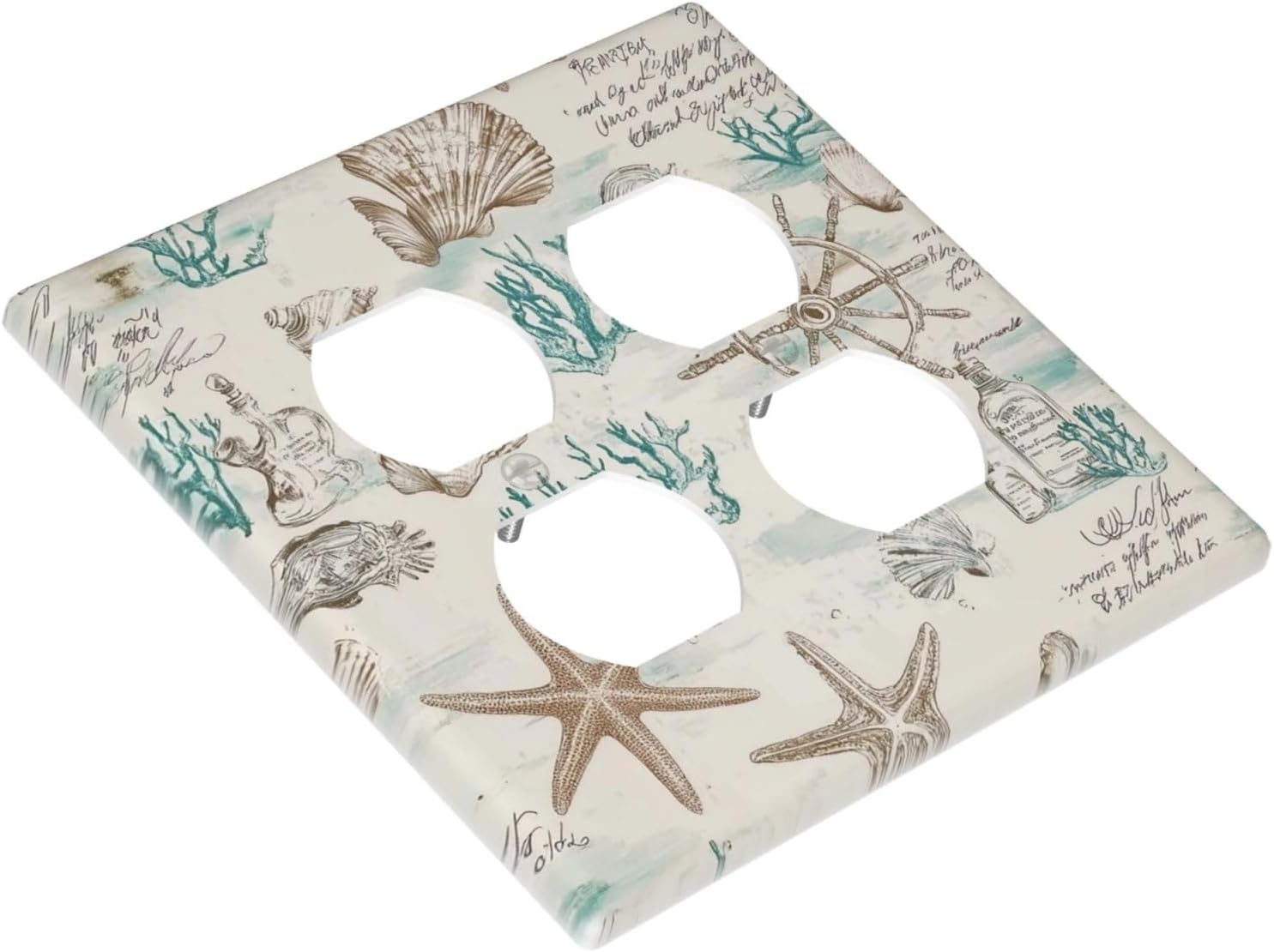 Mid Century Seashells Starfish Compass Outlet Covers 2 Gang Double Duplex Decorative Light Switch Covers Electrical Wallplates Socket Faceplate For Nursery Kids Room Decor