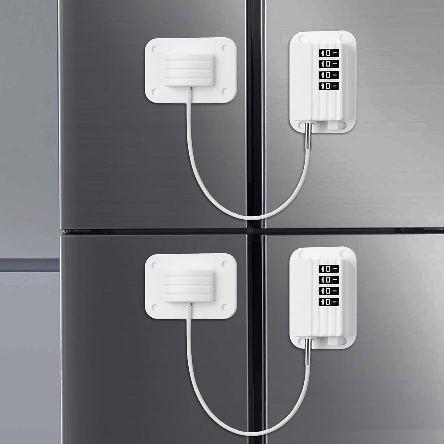2 Pack Refrigerator Lock, Child Safety Cabinet Locks, with Combination Fridge Lock, for Fridge, Cabinets, Window, Drawers, Adhesive Installation, No Drilling Required(White)