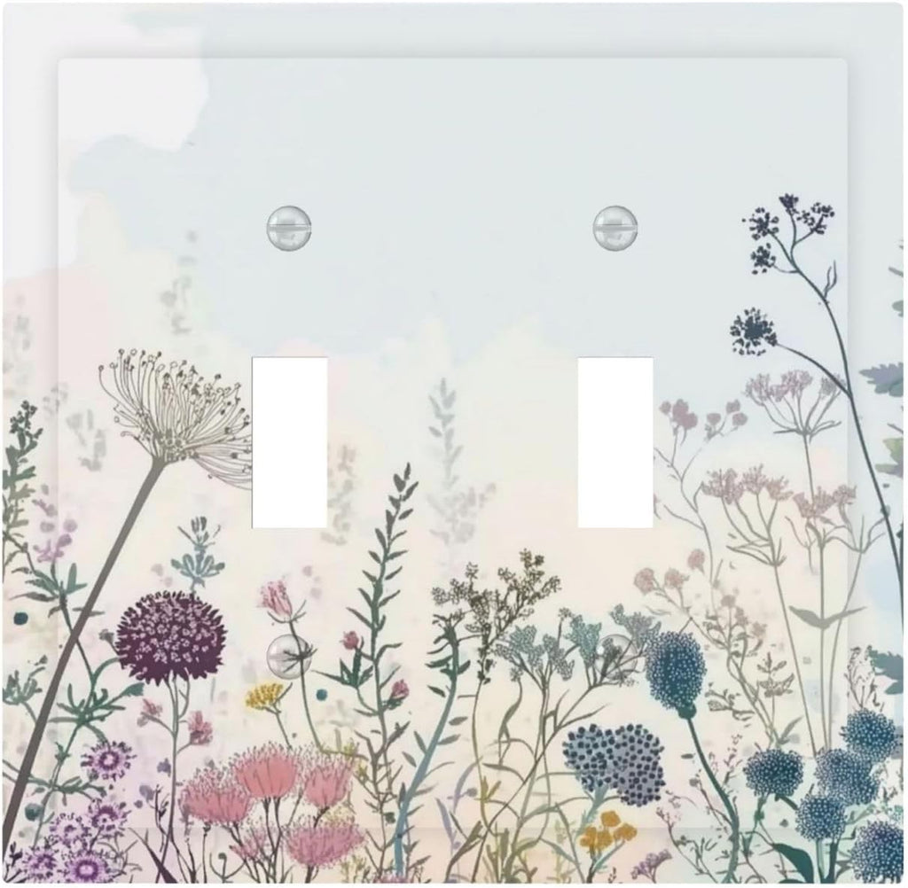 Colorful Wildflower Watercolor Dandelion Floral Decorative Switch Plates 2 Gang Double Toggle Outlet Light Switch Cover Wall Plate Electrical Faceplate For Cabin Home Decor