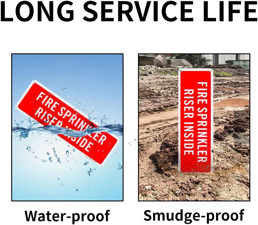2 Pack Fire Sprinkler Riser Inside Sign, 12"x 4" .04" Aluminum Reflective Sign Rust Free Aluminum-UV Protected and Weatherproof