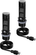 Link2Home 2 Pack Space Saver Pop Up Outlet, 2 Power Outlets, 2 USB Ports A/C 2.4 Amp, Splash Resistant, Overload Protection, Stainless