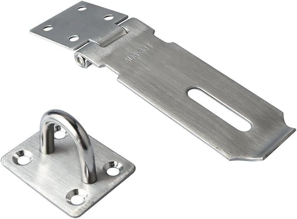 Alise Door Locks Hasp Latch,4 Inch SUS 304 Stainless Steel Safety Packlock Clasp Hasp Lock Latch with Fixing Screw for External Doors Window Cabinet Pet Cage Brushed Nickel MS9