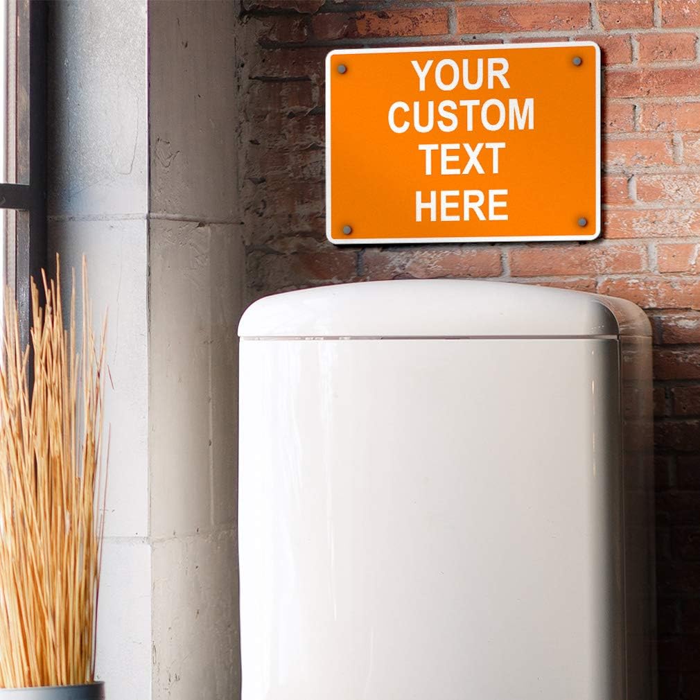 Aluminum Weatherproof Metal Sign Multiple Sizes Custom Personalized Text Here Orange White Warning Horizontal Street Signs 24x18Inches