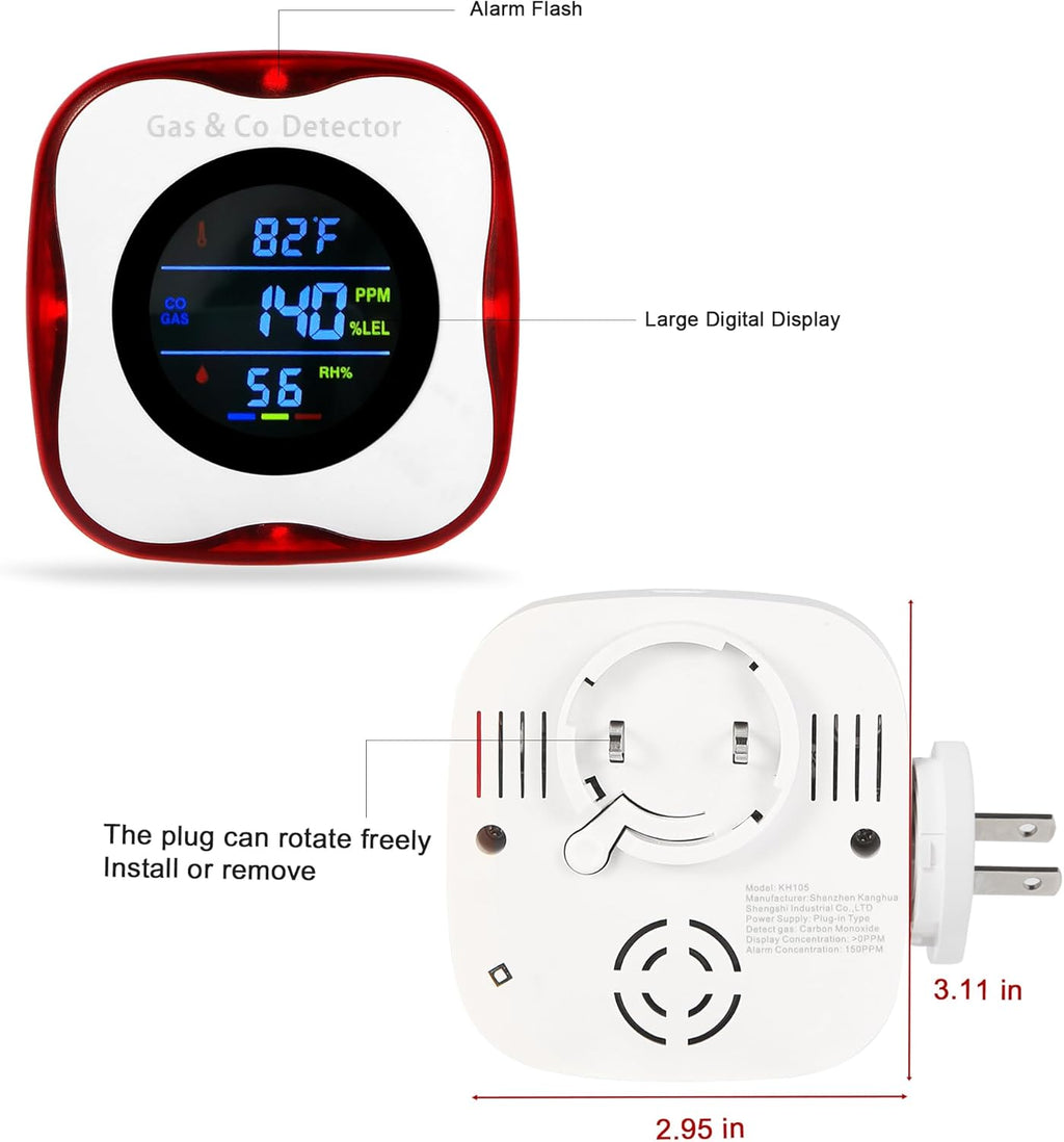 2 Packs Plug in Gas & Carbon Monoxide Detectors, 4-in-1 Natural Gas Leak Detector,Carbon Monoxide Alarm,4 Sensor °F&Humidity,CO & Propane Detector for Home,RV