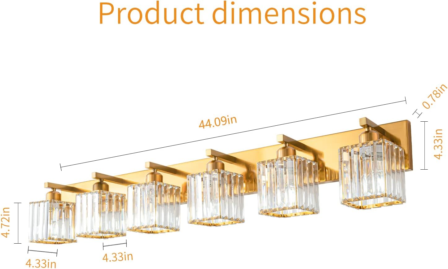 Modern 6-Light Gold Brushed Brass Finish Crystal Wall Light for Bathroom Vanity