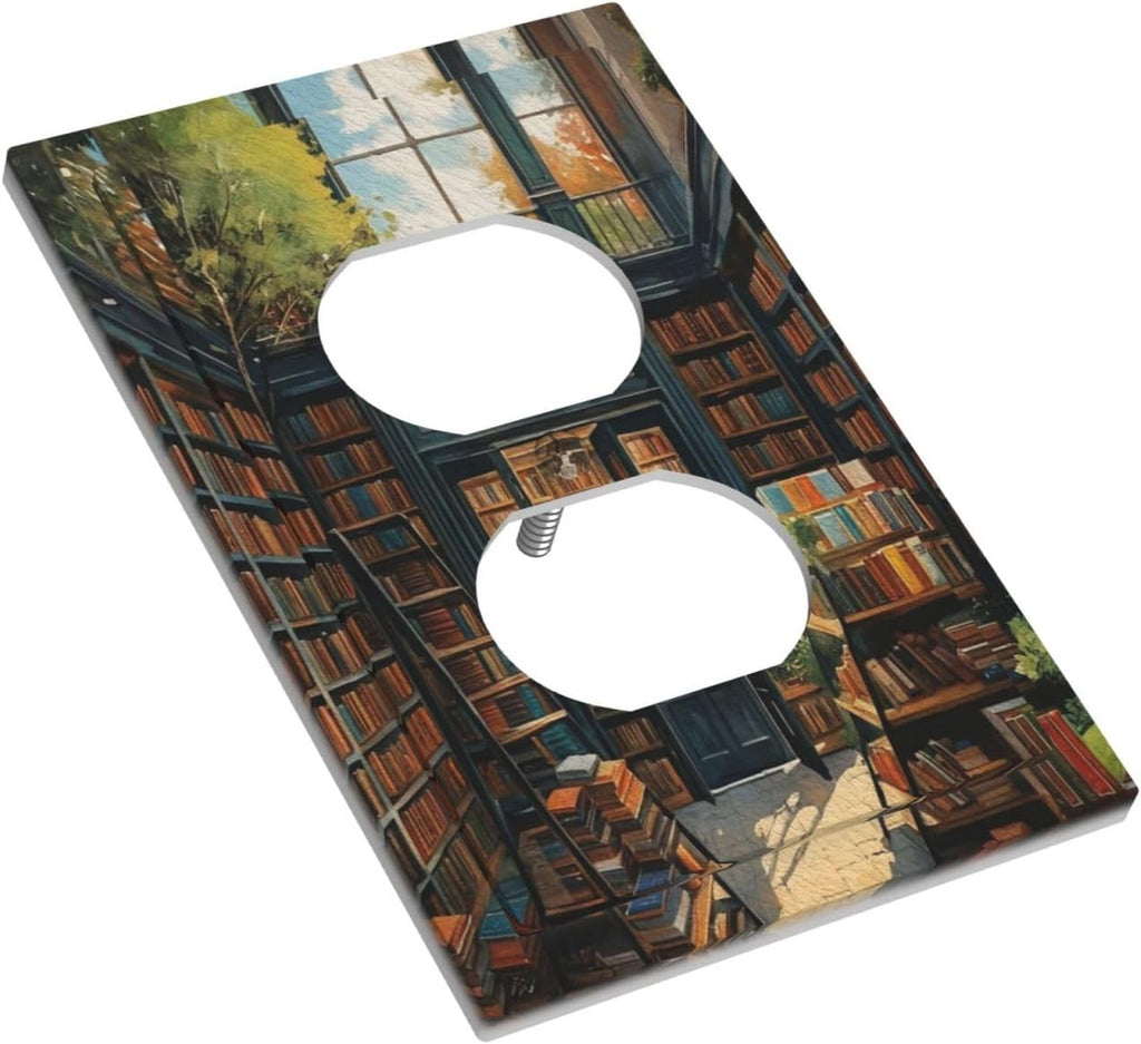 Library With A Lot Of Books Light Switch Cover 1 Gang Outlet Plate Single Duplex Wall Plate Covers Decorative Switchplate Covers Electrical Faceplate for Home Decor