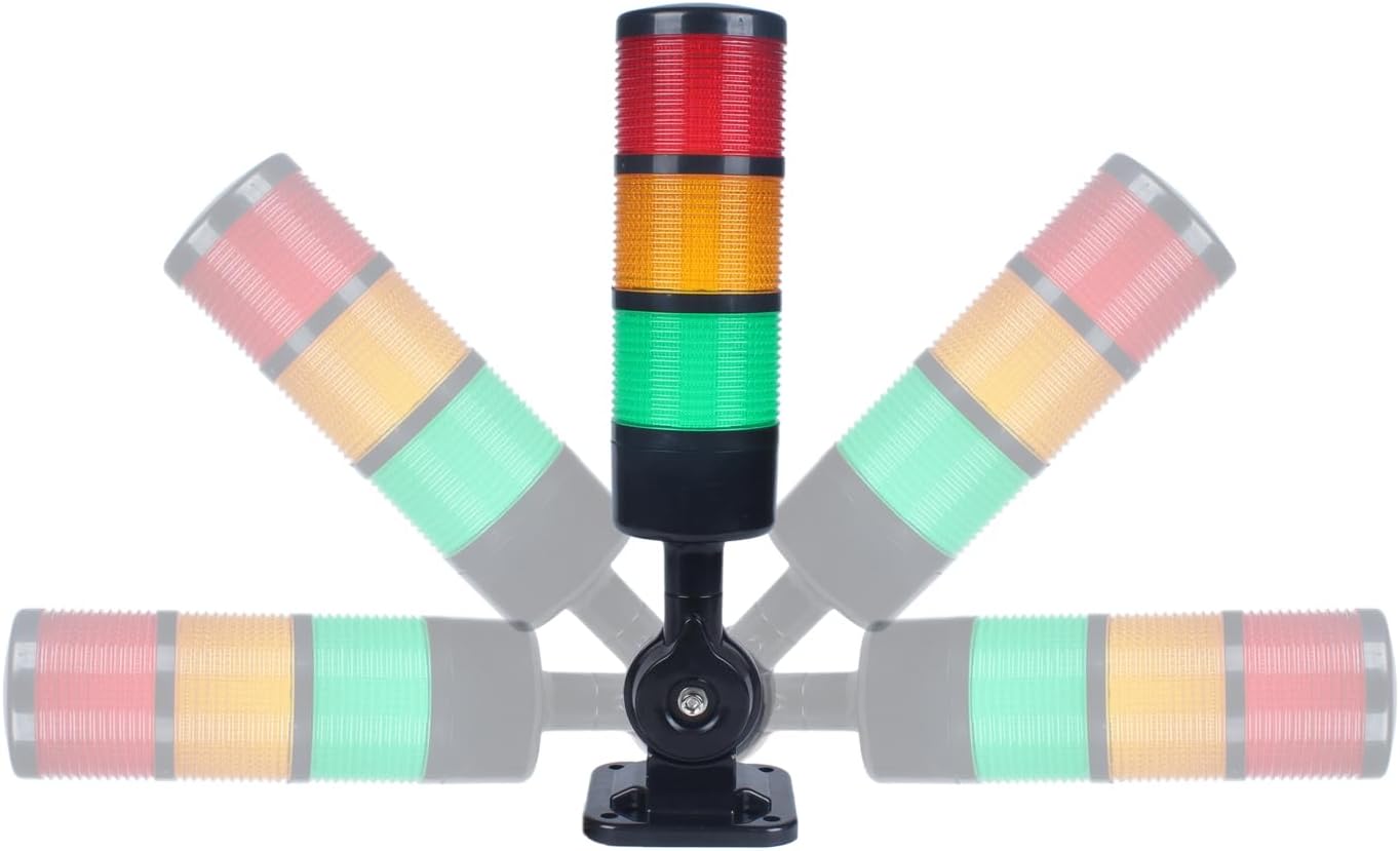 Led Signal Tower Stack Lights, Industrial Signal Warning Lights, Column Tower Lamp with Rotatable Base, Steady/Flashing Switchable, 110V 220V AC(3-Layer, no Buzzer) Black